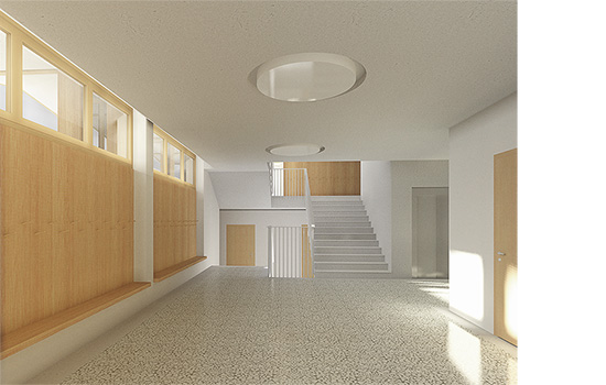 Neuer Korridor mit Tageslicht im UG