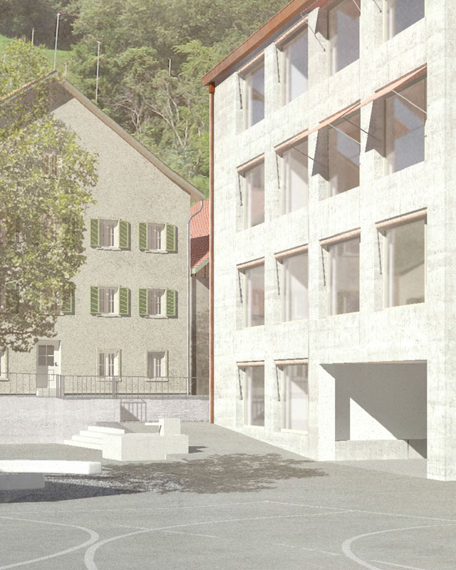 Visualisierung Neubau Betreuungshaus Schulanlage Rüterwis Zollikerberg, ZH